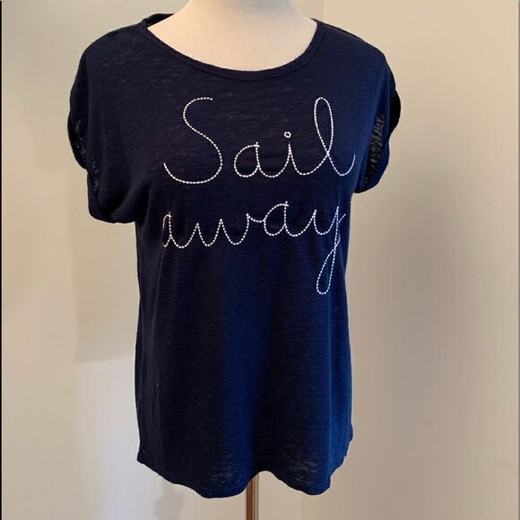 Anthropologie W5 Sail Away Navy Top Sz M or 8-10 - Picture 2 of 6